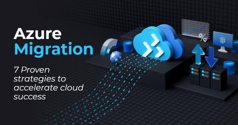 An enterprise IT landscape moving from on-premise servers to Azure cloud, with arrows highlighting speed, scalability, and security.